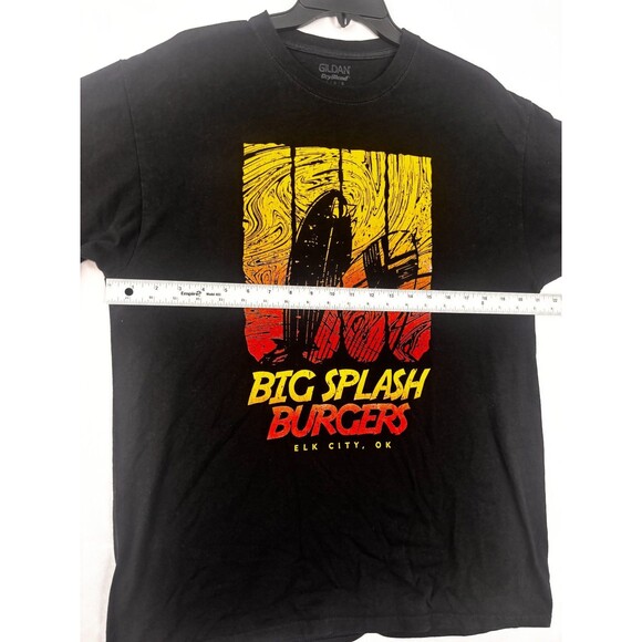 Big Splash Burgers Men’s Large Black Graphic T-Shirt Gildan DryBlend Surf Wave - Picture 3 of 6